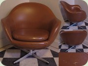 Swedish 60's brown vinyl swivel base lounge chair