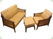 50's sofa, easy chair
& foot stool, yellow checkered fabric