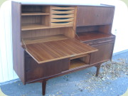 Danish 50's teak
                          highboard sideboard buffet with sliding doors,
                          drawers, bar cabinet and secretary