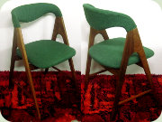 Set of four Danish
                          60's V-leg teak chairs upholstered in green
