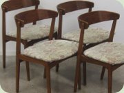 Fyra stolar teak & betsad bok med svängd rygg, sent 50-tal eller 60-tal