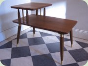 50's or 60's two tier side table, teak and brass