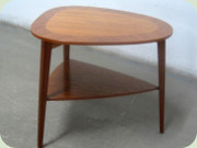 Danish design
                          triangular side table with magazine shelf