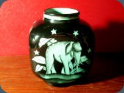 Swedish 1930's Art deco vase in black
                          with green elephant decor Ilse Claeson
                          Rörstrand