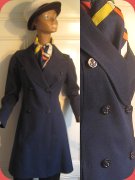 Vintage 60's navyblue coat by Swedish designer Gunilla Pontén for Finnbird, spring/fall. Sailor style buttons, strap in the back.