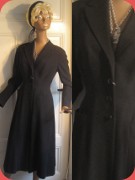 Vintage Swedish 50's black cheviot coat, spring/fall. Labeled Simo & Erik Månsson.