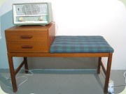 60's teak telephone
                          bench with drawer unit