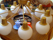 60's huge brass ceiling lamp, nine arms
                          with glass shades
