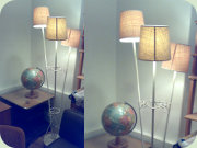 50's white lacqered
                          tall standard lamp with three shades