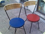 50's Swedish sidechairs Holm Populär,
                          black lacquered steel, wicker & vinyl