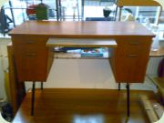 Swedish 50's teak desk
                          with black lacquered steel legs