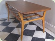 60's teak & beech
                          coffee table with magazine shelf