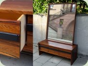 60's rosewood large
mirror and low bench with drawers