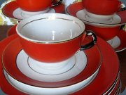 Swedish 30's Gefle
                          Karneval coffee cups with saucers and small
                          plates