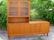 Swedish 60's teak
                          sideboard with glass door cabinet,
                          Möbelfabriken Linden