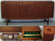 Sideboard teakfaner
med 3 lådor och skåp, 60-tal från Ulferts i
Tibro