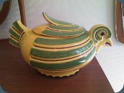 1930's Art deco egg
                          bowl with lid in yellow & green, Gefle,
                          Sweden
